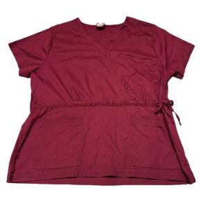 White Label Maroon V-Neck Stretch Scrub Top Size 2XL